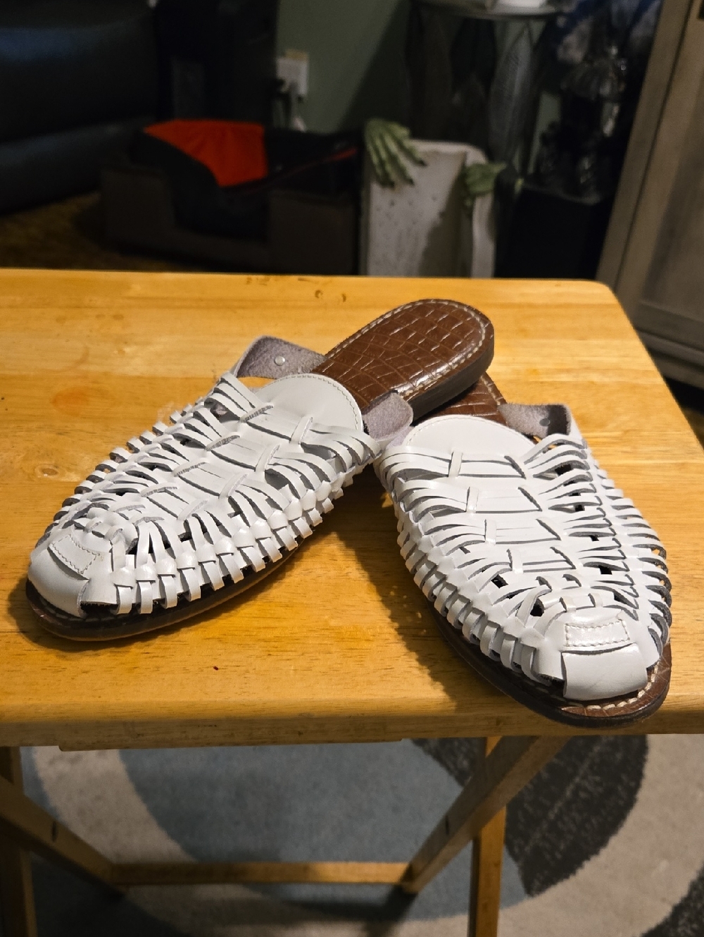 Sam Edelman White Woven Leather Slide Sandals